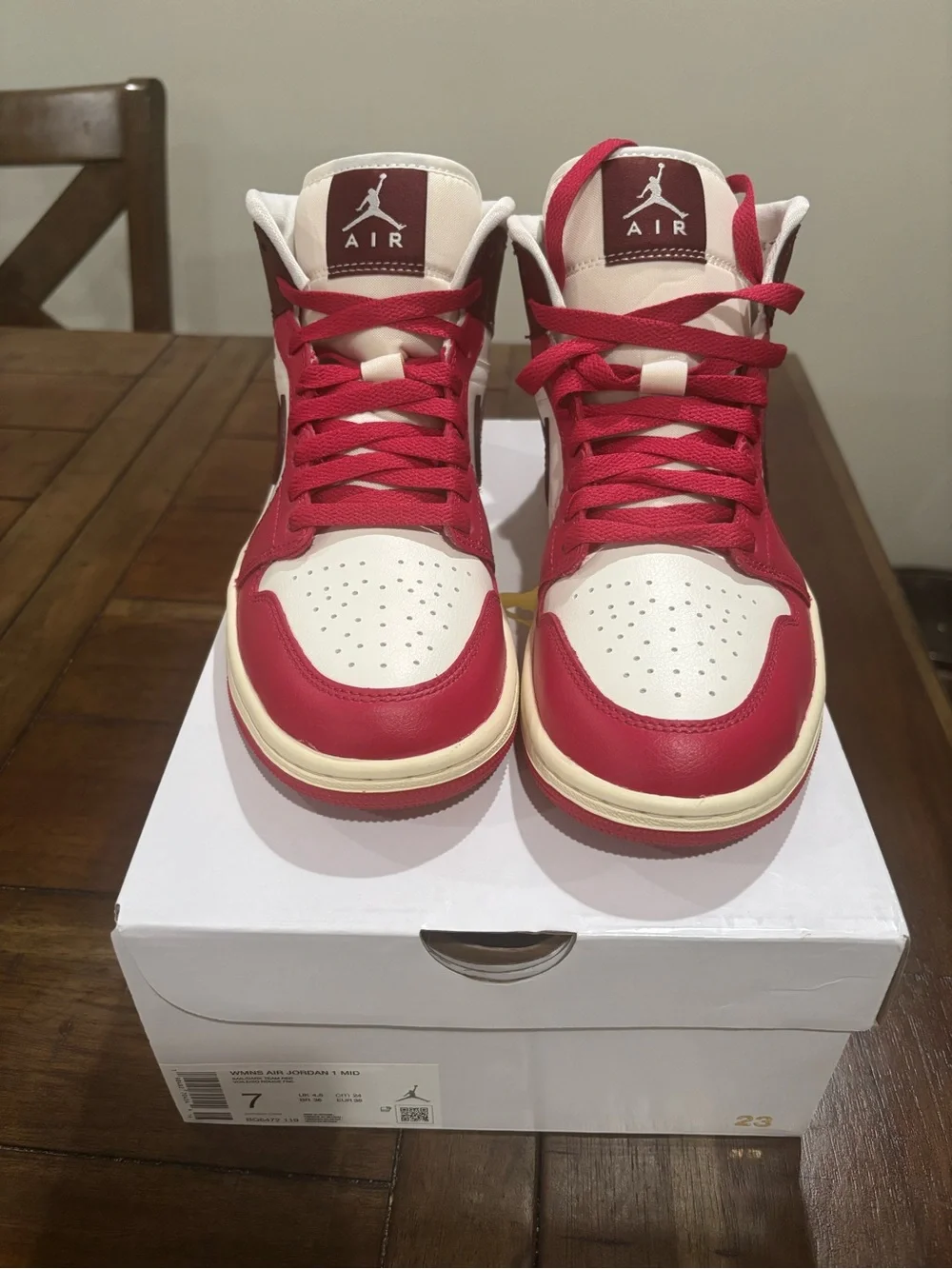Women’s Jordan High-Top Sneakers in Red and Cream